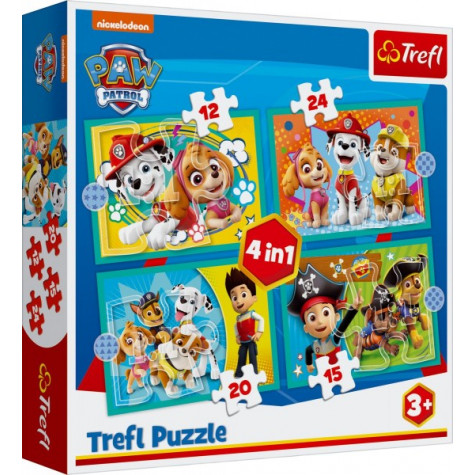 Trefl Puzzle 4v1 Šťastný tým Paw Patrol/Tlapková Patrola 12, 15, 20, 24 dílků ~ 2
