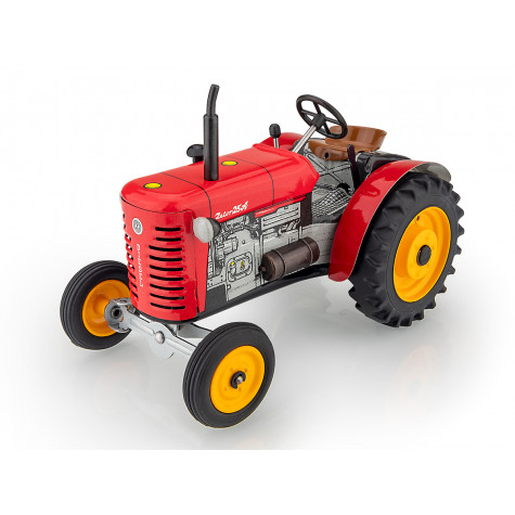 Kovap Traktor Zetor 25A červený na klíček kov 15cm 1:25