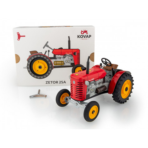 Kovap Traktor Zetor 25A červený na klíček kov 15cm 1:25