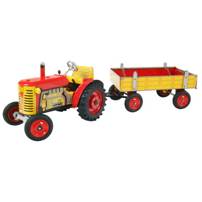 Kovap Traktor Zetor s valníkem červený na klíček kov 28cm