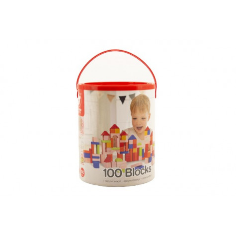 Kostky stavebnice dřevo 100ks + vkládačka v papírovém kbelíku ~ 3