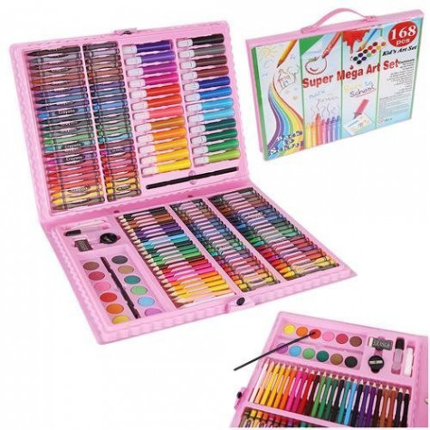 Mega art set - výtvarné pomůcky 168 ks - růžový kufřík ~ 1