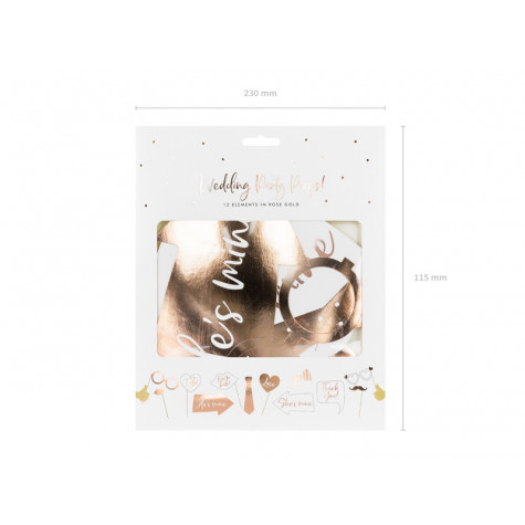 Párty foto doplňky 12 ks - Svatební rose gold ~ 4