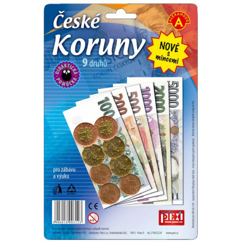 Alexander České koruny s mincemi - hrací peníze