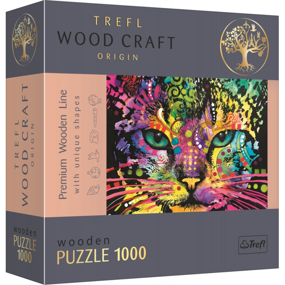 TREFL Wood Craft Dřevěné puzzle Barevná kočka 1000 dílků