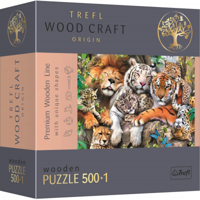 TREFL Wood Craft Dřevěné puzzle Divoké kočky v džungli 501 dílků