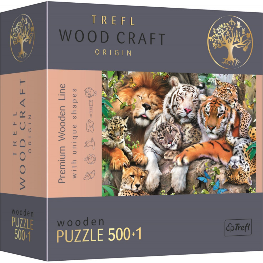 TREFL Wood Craft Dřevěné puzzle Divoké kočky v džungli 501 dílků