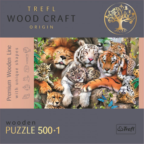 TREFL Wood Craft Dřevěné puzzle Divoké kočky v džungli 501 dílků