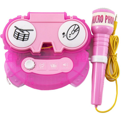 Karaoke a mikrofon růžový plast na baterie se světlem