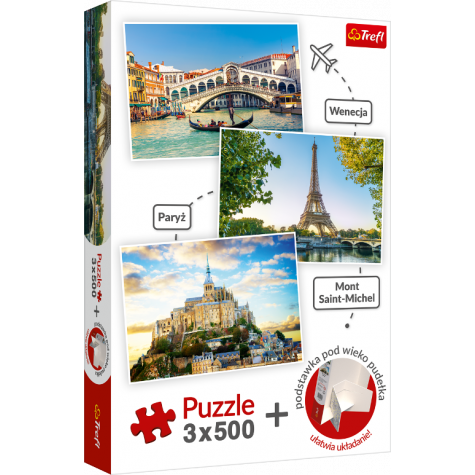 TREFL Puzzle Benátky, Paříž, Mont Saint-Michel 3x500 dílků