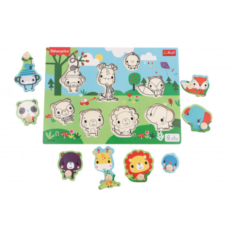 TREFL Dřevěná vkládačka Fisher Price Divoká zvířátka ~ 3