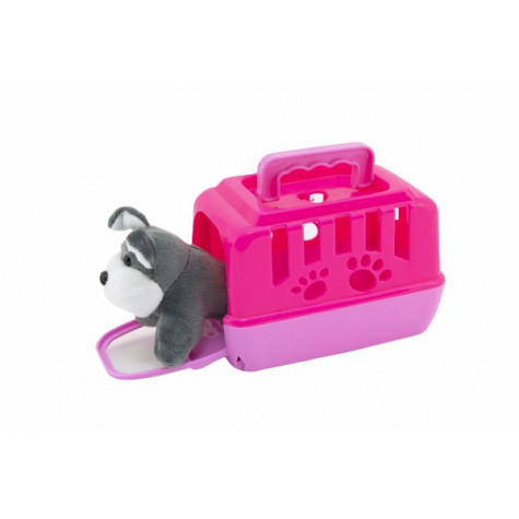 Zvířátko pejsek plyš v přenosném boxu 15cm ~ 2