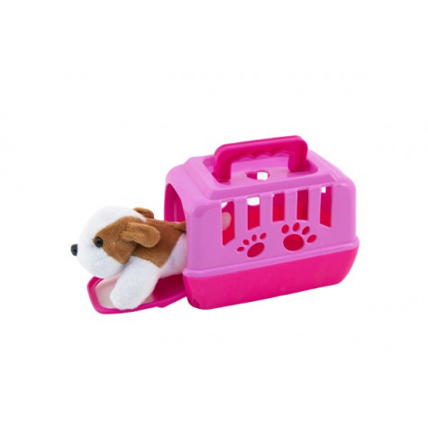 Zvířátko pejsek plyš v přenosném boxu 15cm ~ 3