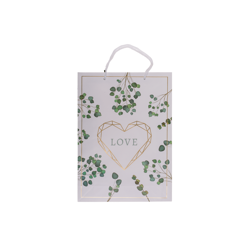 Dárková papírová taška Love - bílá - střední 18x8x23cm