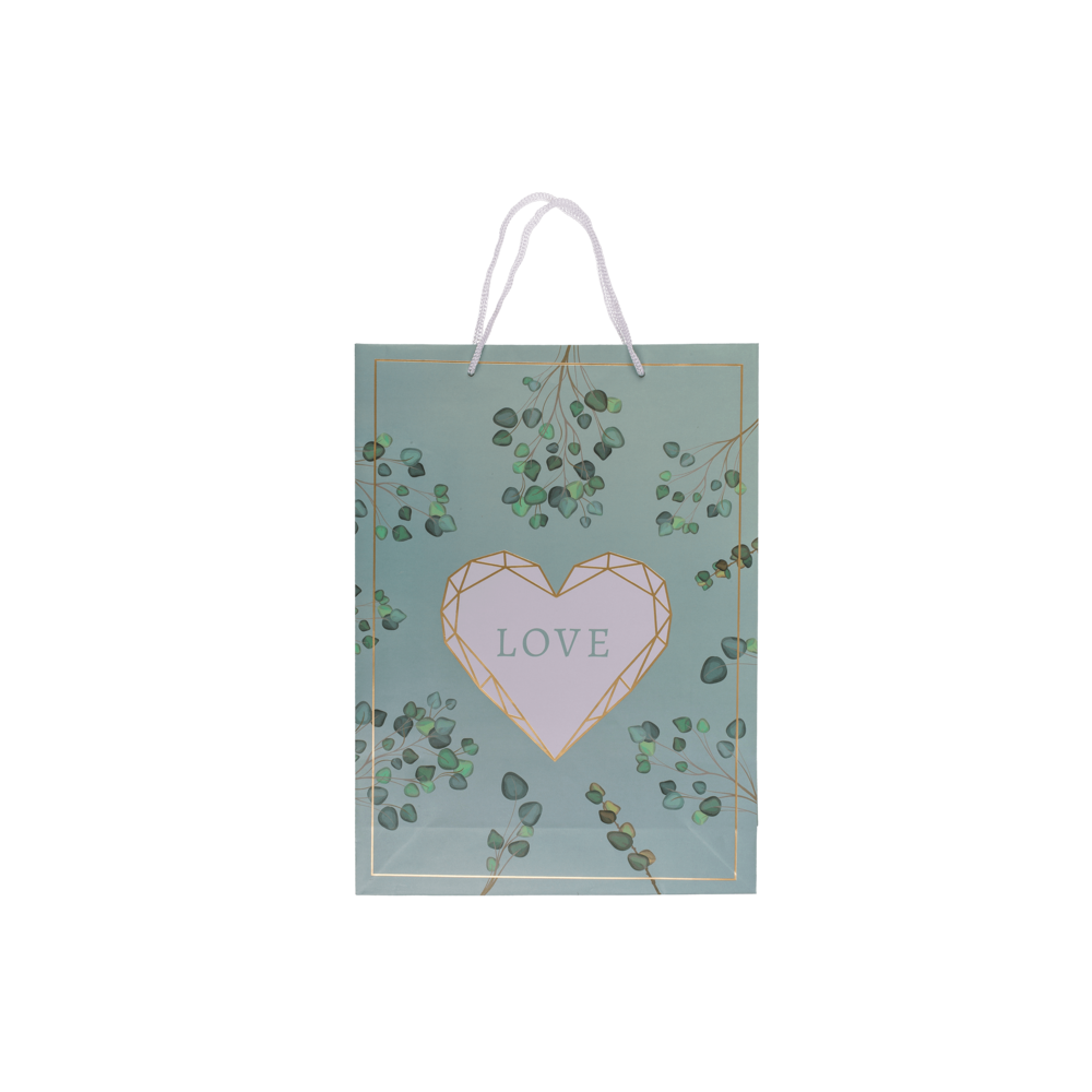 Dárková papírová taška Love - zelená - střední 18x8x23cm
