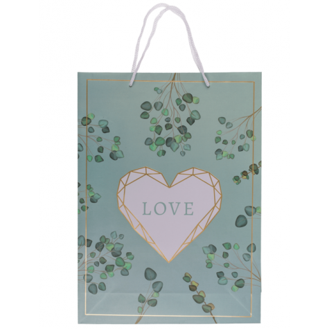 Dárková papírová taška Love - zelená - střední 18x8x23cm