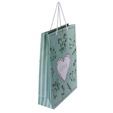 Dárková papírová taška Love - zelená - velká 25x8,5x34cm