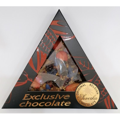 Mléčná čokoláda Exclusive trojúhelník 50g - S ostružinami, jahodami a fialkami