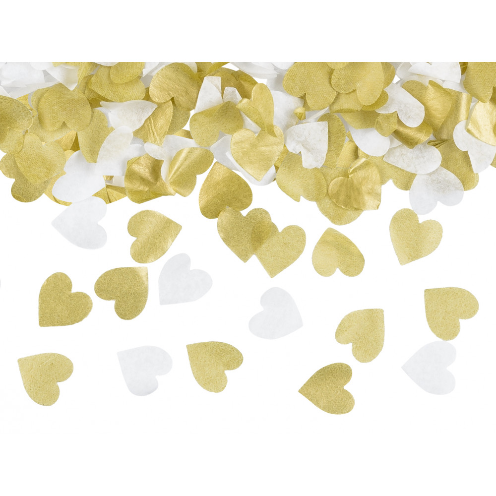 Házecí konfety v tubě 35 cm - srdíčka - zlaté a bílé