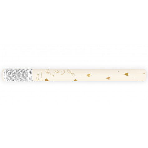 Házecí konfety v tubě 35 cm - srdíčka - zlaté a bílé