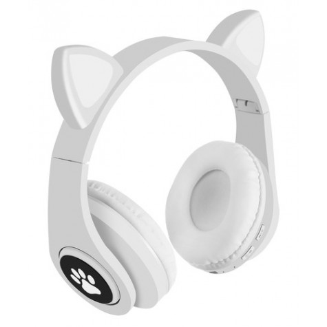 Bezdrátová svítící sluchátka s ušima - kočička - bílé