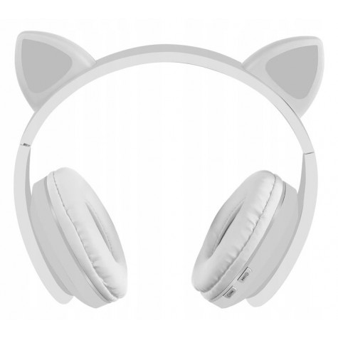Bezdrátová svítící sluchátka s ušima - kočička - bílé