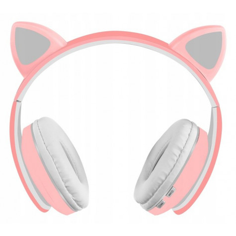 Bezdrátová svítící sluchátka s ušima - kočička - růžové