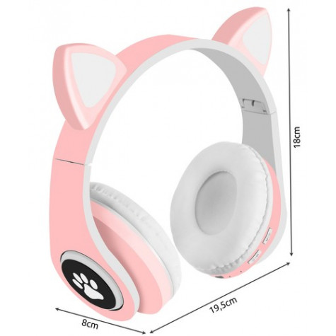 Bezdrátová svítící sluchátka s ušima - kočička - růžové