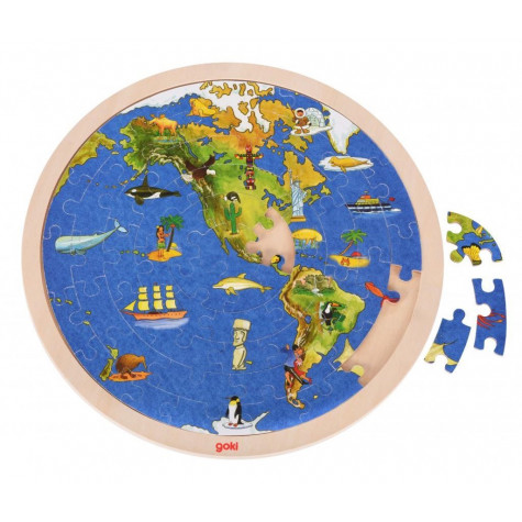 GOKI Oboustranné dřevěné puzzle Svět 57 dílků ~ 3