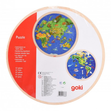 GOKI Oboustranné dřevěné puzzle Svět 57 dílků ~ 4