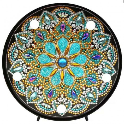 Diamantové malování LED lampička mandala - zlato stříbrná ~ 1