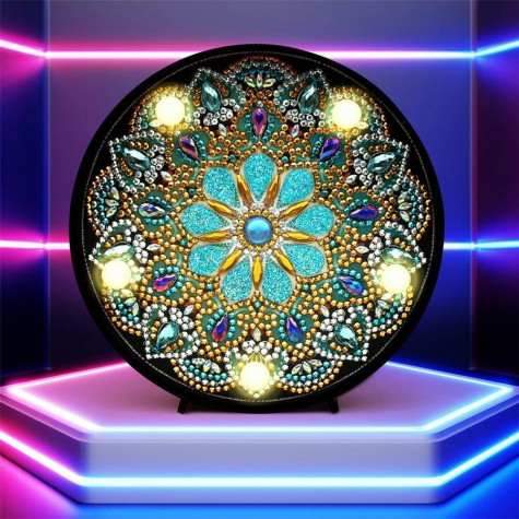 Diamantové malování LED lampička mandala - zlato stříbrná ~ 2