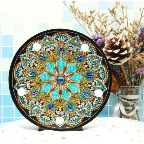 Diamantové malování LED lampička mandala - zlato stříbrná ~ 3