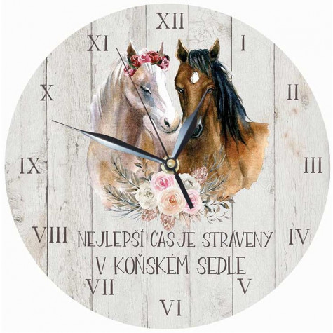 Dřevěné hodiny 24 cm - Koně ~ 1