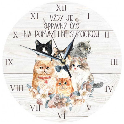 Dřevěné hodiny 24 cm - Kočky