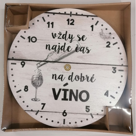 Dřevěné hodiny 24 cm - Čas na víno ~ 2