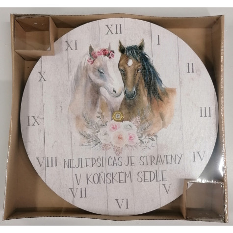 Dřevěné hodiny 24 cm - Koně ~ 2