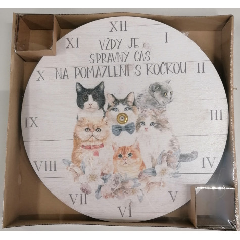 Dřevěné hodiny 24 cm - Kočky