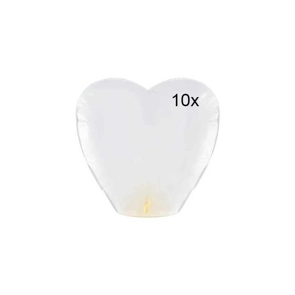 Lampión štěstí 10 ks - srdce - bílý
