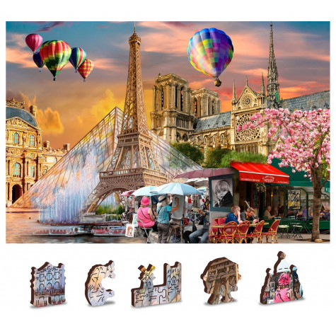 WOODEN CITY Dřevěné puzzle Jaro v Paříži 2v1, 75 dílků EKO ~ 1