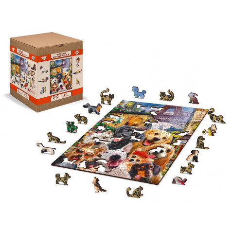 WOODEN CITY Dřevěné puzzle Štěňata v Paříži 2v1, 75 dílků EKO ~ 3