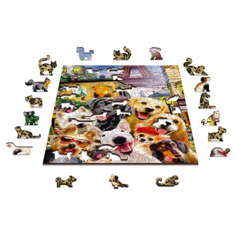 WOODEN CITY Dřevěné puzzle Štěňata v Paříži 2v1, 75 dílků EKO ~ 4