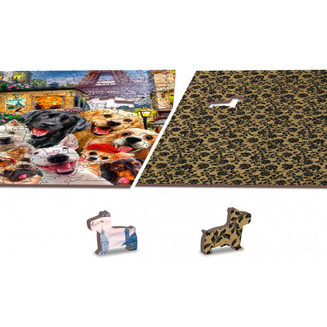 WOODEN CITY Dřevěné puzzle Štěňata v Paříži 2v1, 75 dílků EKO ~ 5