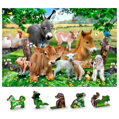 WOODEN CITY Dřevěné puzzle Školka na farmě 2v1, 75 dílků EKO ~ 1