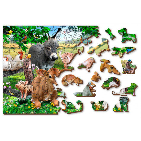 WOODEN CITY Dřevěné puzzle Školka na farmě 2v1, 75 dílků EKO ~ 7