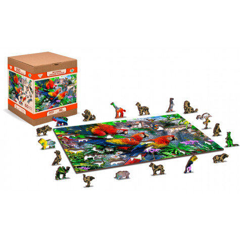 WOODEN CITY Dřevěné puzzle Ostrov papoušků 2v1, 75 dílků EKO ~ 3