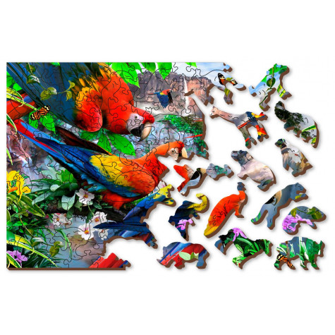 WOODEN CITY Dřevěné puzzle Ostrov papoušků 2v1, 75 dílků EKO