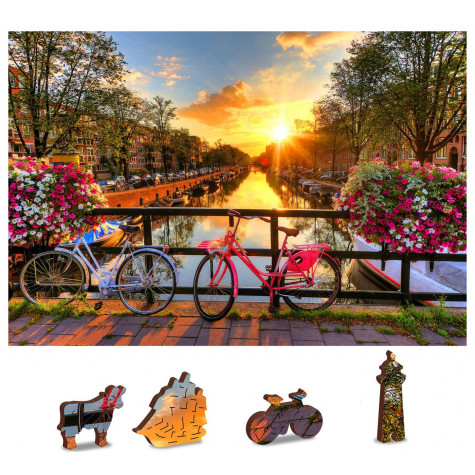 WOODEN CITY Dřevěné puzzle Kola v Amsterdamu 2v1, 75 dílků EKO ~ 1