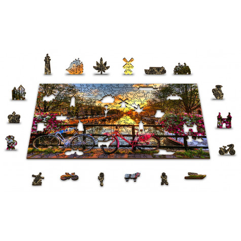 WOODEN CITY Dřevěné puzzle Kola v Amsterdamu 2v1, 75 dílků EKO