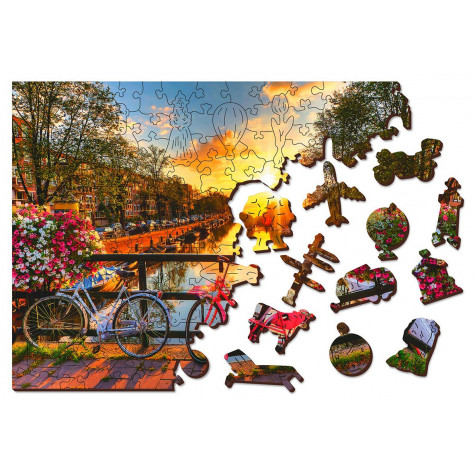 WOODEN CITY Dřevěné puzzle Kola v Amsterdamu 2v1, 75 dílků EKO ~ 7